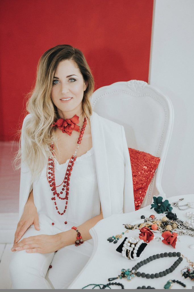 Red coral sterling silver long handmade luxury statement necklace