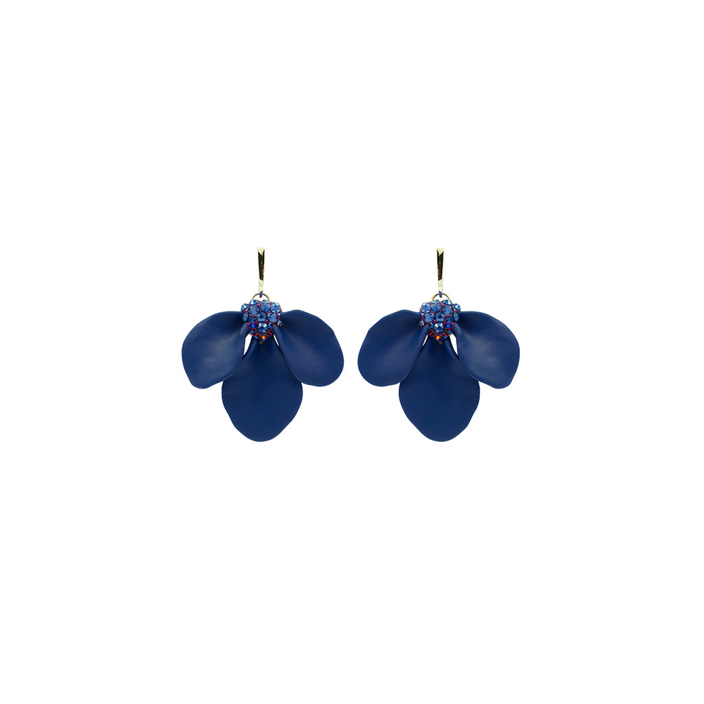 The Royal Sapphire flower, Austrian crystal, Silver earrings