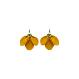 Yellow Magnolia flower, Austrian crystal, Silver earrings