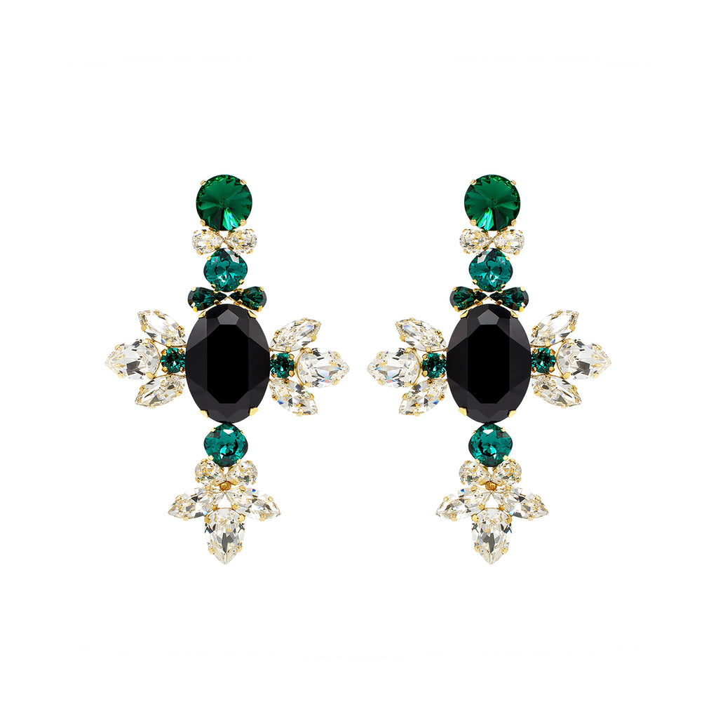SILDARE-jewelry-green-white-black-elegant-diamond-austrian-crystal-gold-plated-earrings-wedding-bridal-dolcegabbana-cross-flower