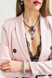 SILDARE jewelry Baroque silver plated necklace with Austrian crystals and pearls - handcrafted one-of-a-kind-luxury piece
