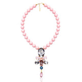 pink matte pearls crystals gold plated necklace