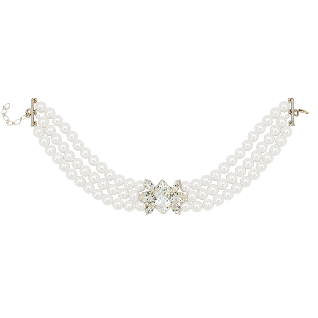 SILDARE-Jewelry-white-silver-crystal-pearl-bridal-wedding-bridesmaid-choker-necklace-statement-fashion-classic