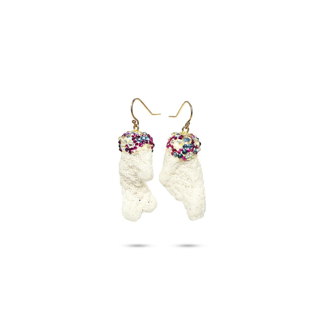 White Coral gemstone Swarovski crystal Silver earrings