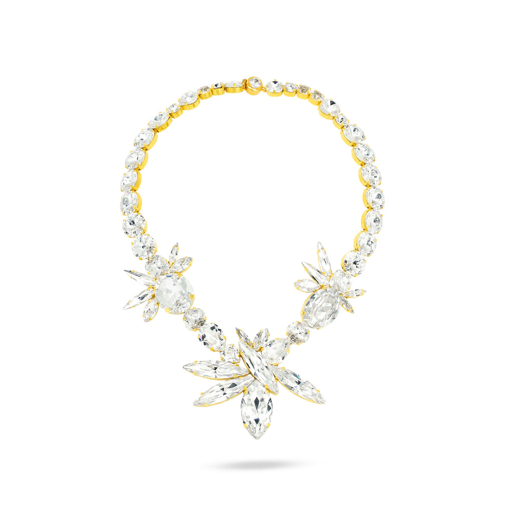 White Swarovski crystals, 24k gold plated wedding fashion bridal necklace