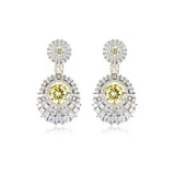 Luxury style women statement cubic Zirconia, yelloow cz gemstone, silver earrings