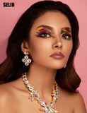 White Swarovski crystals, 24k gold plated wedding fashion bridal necklace
