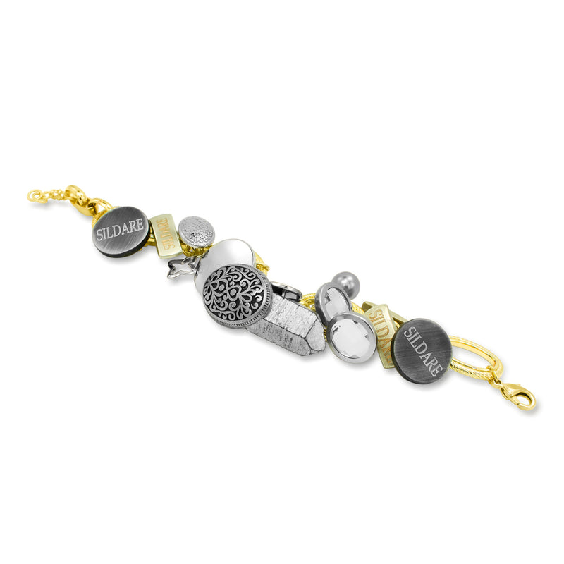 silver-black-gold-chain pearl-crystal-gemstone-logo fashion statement bracelet