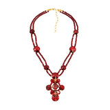 Red Scarlet Swarovski crystals gold plated long statement fine party classic baroque necklace 