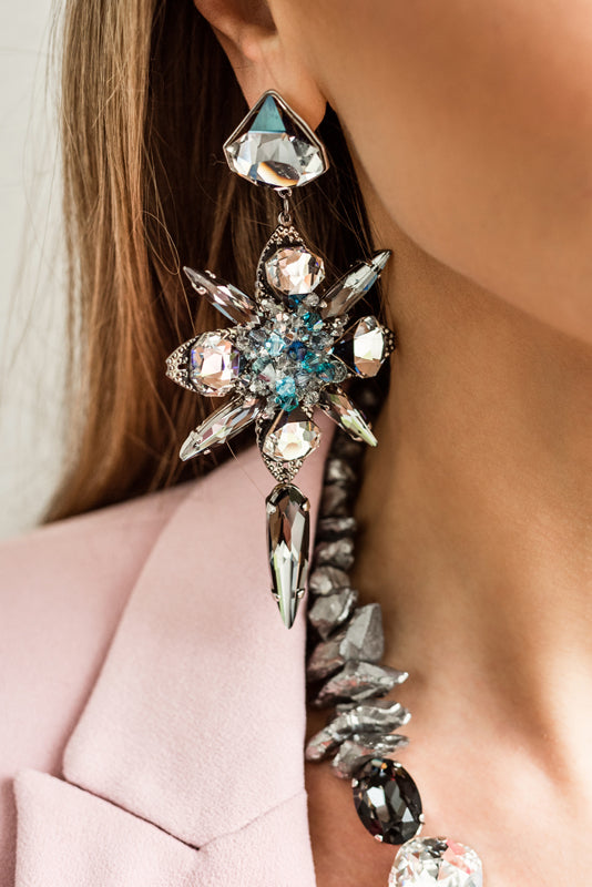 Swarovski crystals  long superstar evening long big fashion earrings