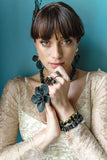 Black Swarovski crystal gold tone big statement fashion art luxury bracelet bracelet rings tourmaline bracelet
