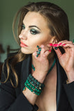 Green Volcanic Lava gemstone, Swarovski crystal, Gold plated bracelet