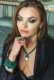 Green Volcanic Lava gemstone, Swarovski crystal, Gold plated statement fashion luxury bracelet