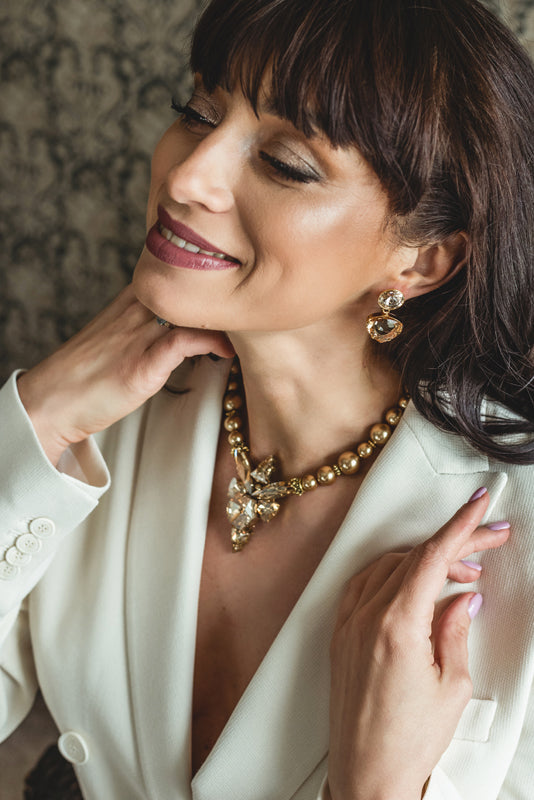SILDARE jewelry Baroque gold plated necklace with Austrian crystals and pearls - handcrafted one-of-a-kind-luxury piece