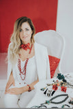 Red coral sterling silver long handmade luxury statement necklace