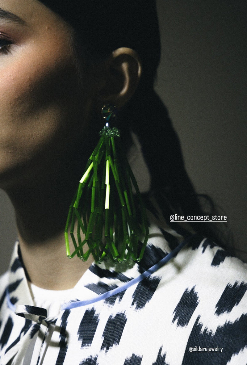 Green Bugle Earrings