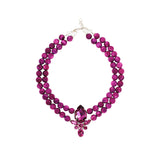 Luxury silver‑tone fuchsia crystal statement necklace with high‑precision Austrian crystals and natural stone composite — bold contrast, vibrant tones, quiet elegance, refined feminine strength; perfect for weddings, evening events, party outfits, and elevated night‑out looks; handcrafted one‑of‑a‑kind jewelry by SILDARE Jewelry
