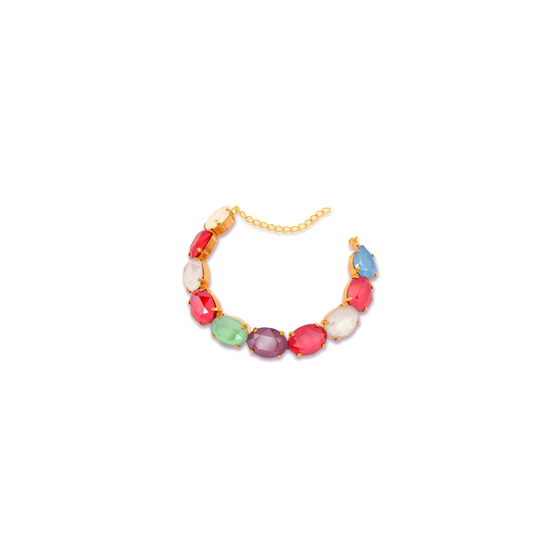 Luxury 24‑carat gold‑plated multicolor crystal statement bracelet with high‑precision Austrian crystals — minimalist sculptural design; handcrafted one‑of‑a‑kind jewelry by SILDARE Jewelry, vibrant statement bracelet for refined feminine style
