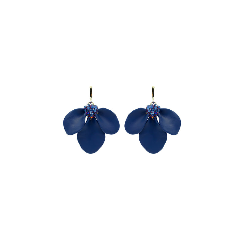 The Royal Sapphire flower, Austrian crystal, Silver earrings