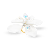 SILDARE Jewelry white floral statement ring with sculptural petals, iridescent crystal accents and gold‑tone band — perfect for weddings, special events, fine‑dining evenings and luxury galas; handcrafted one‑of‑a‑kind design.