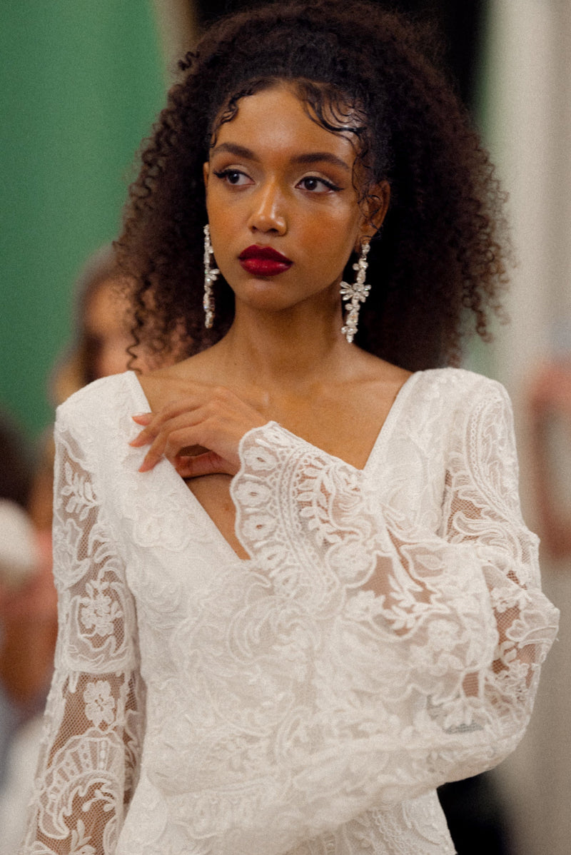 White long crystal handmade Sildare jewelry wedding bridal silver statement earrings