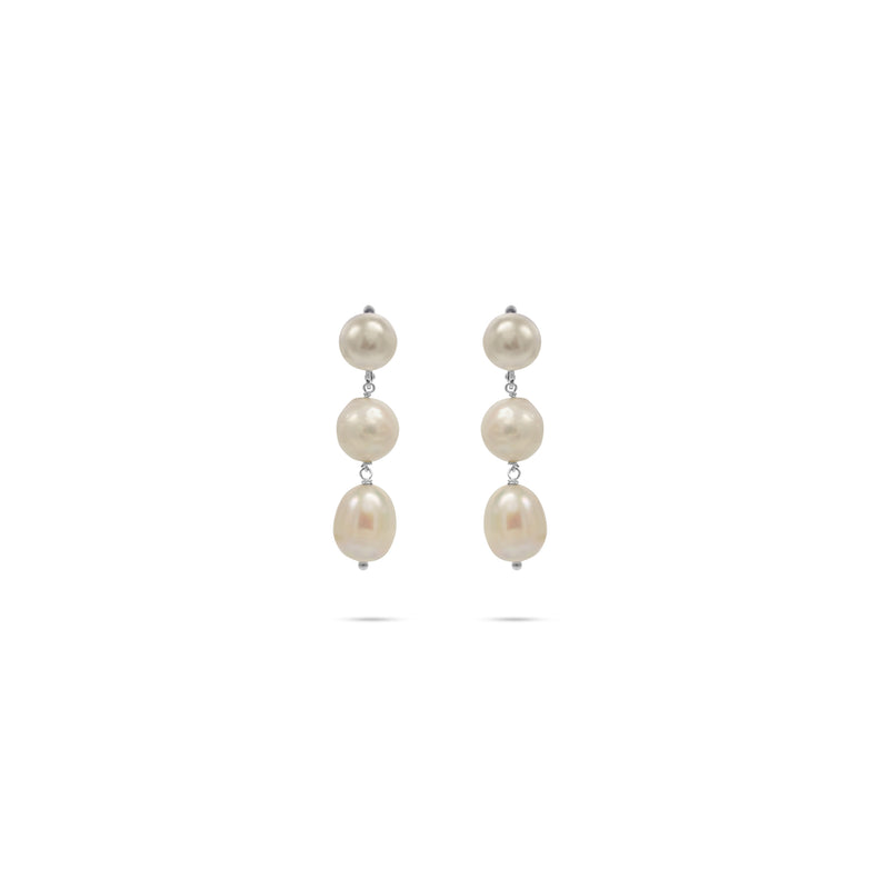 Luxury sterling‑silver white Baroque pearl drop earrings with natural baroque pearls — perfect for weddings, evening events, bridal elegance, and refined classic old‑money style; handcrafted one‑of‑a‑kind jewelry by SILDARE Jewelry