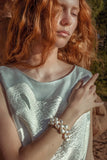 Luxury gold‑tone white pearl bracelet with high‑precision Austrian pearls — perfect for weddings, evening events, bridal elegance, and refined classic old‑money style; handcrafted one‑of‑a‑kind jewelry by SILDARE Jewelry