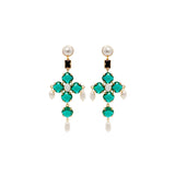 Luxury gold‑plated colorful statement earrings with high‑precision Austrian crystals and natural baroque pearls — minimalist sculptural design; handcrafted one‑of‑a‑kind jewelry by SILDARE Jewelry