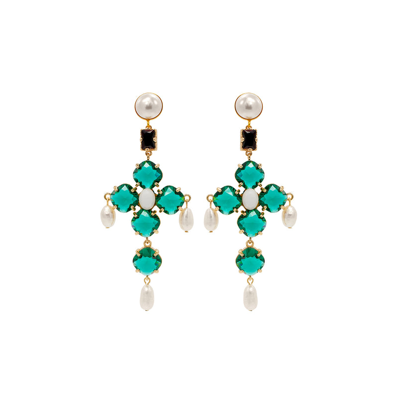 SILDARE-jewelry-colorful-elegant-diamond-crystal-gold-plated-earrings-wedding-bridal-dolcegabbana-cross-green