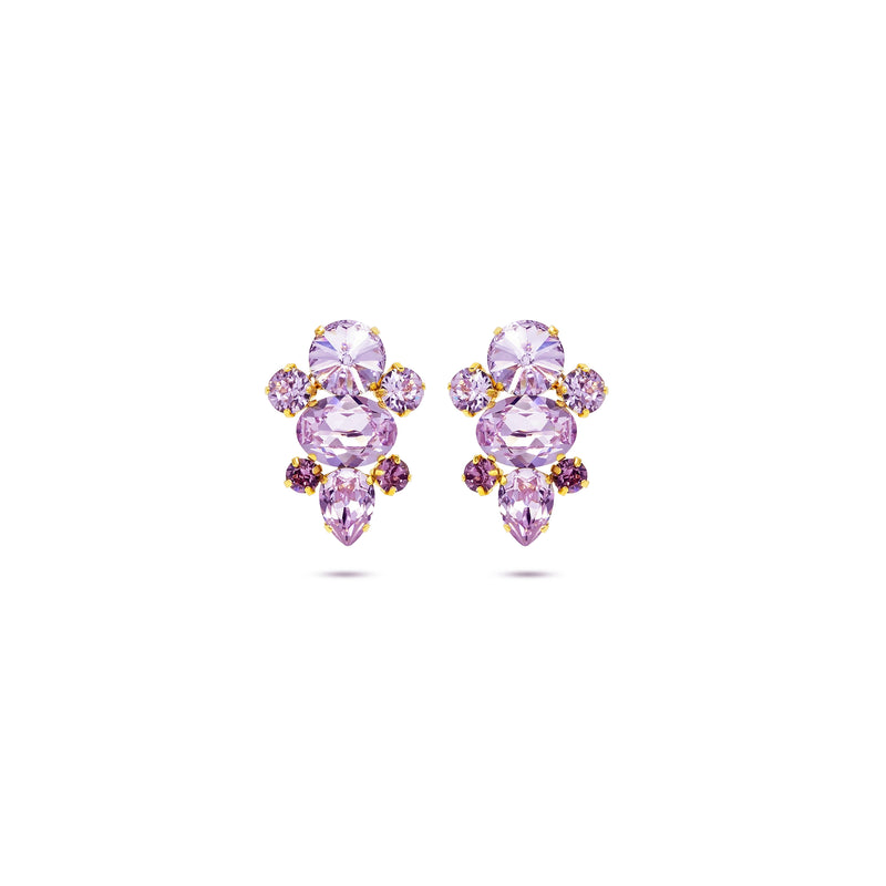Luxury 24‑carat gold‑plated soft lavender crystal drop earrings with high‑precision Austrian crystals — minimalist sculptural design; handcrafted one‑of‑a‑kind jewelry by SILDARE Jewelry, elegant statement earrings for refined feminine style