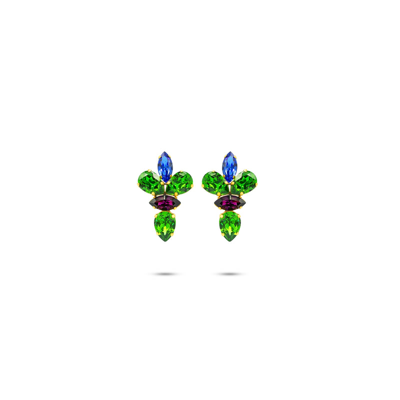 Luxury 24‑carat gold‑plated colorful crystal drop earrings with high‑precision Austrian crystals — bold contrast, vibrant tones, quiet elegance, refined feminine strength; perfect for weddings, evening events, party outfits, and elevated night‑out looks; handcrafted one‑of‑a‑kind jewelry by SILDARE Jewelry