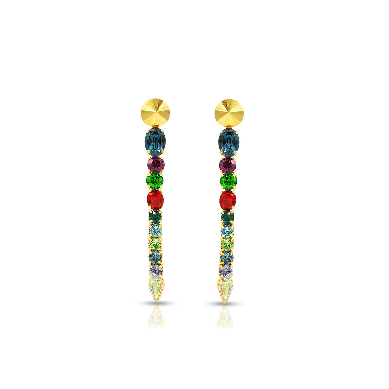 Luxury gold‑plated colorful crystal drop earrings with high‑precision Austrian crystals — minimalist sculptural design; handcrafted one‑of‑a‑kind jewelry by SILDARE Jewelry, vibrant statement earrings for refined feminine style