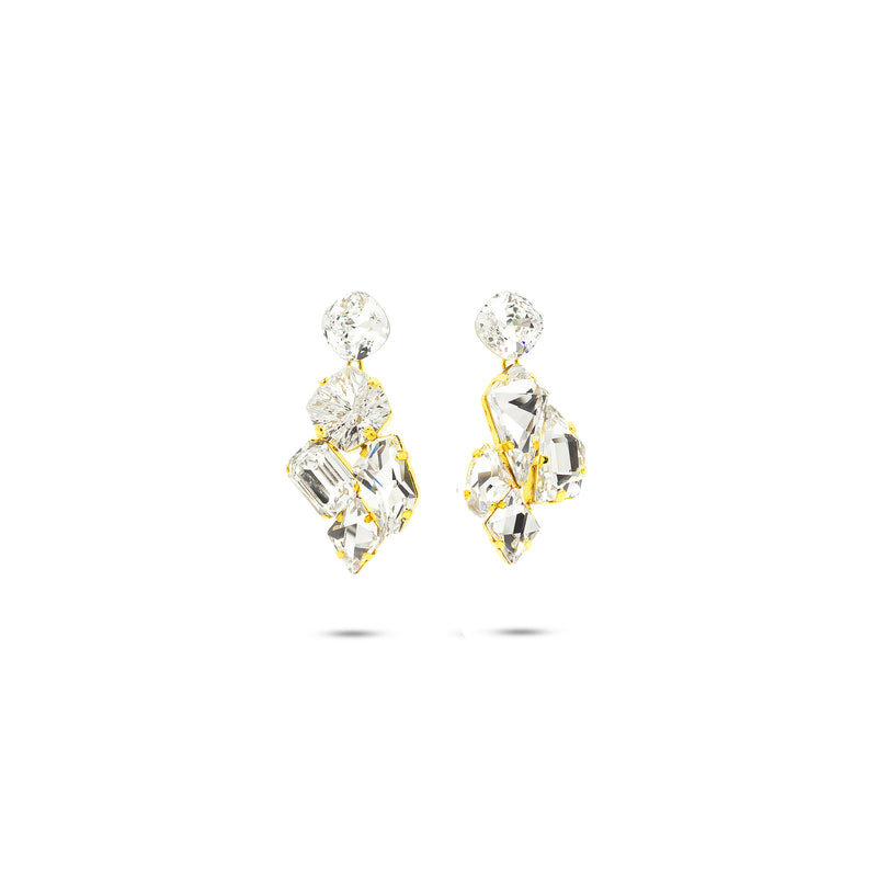 Luxury gold‑plated crystal drop earrings for weddings, evening events, bridal elegance, and refined classic old‑money style; handcrafted one‑of‑a‑kind jewelry by SILDARE Jewelry