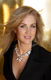 Diamond clear Luxury crystal gold‑plated statement necklace with Austrian crystals — perfect for weddings, evening events, bridal elegance, and refined classic old‑money style; handcrafted one‑of‑a‑kind jewelry by SILDARE Jewelry designer Ilze Sildare