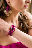 Luxury 24‑carat gold‑plated fuchsia crystal statement earrings with high‑precision Austrian crystals — bold contrast, vibrant tones, quiet elegance, refined feminine strength; perfect for weddings, evening events, party outfits, and elevated night‑out looks; handcrafted one‑of‑a‑kind jewelry by SILDARE Jewelry