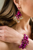 Luxury 24‑carat gold‑plated fuchsia crystal statement earrings with high‑precision Austrian crystals — bold contrast, vibrant tones, quiet elegance, refined feminine strength; perfect for weddings, evening events, party outfits, and elevated night‑out looks; handcrafted one‑of‑a‑kind jewelry by SILDARE Jewelry