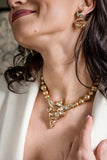 Luxury 24‑carat gold‑plated pearl necklace with high‑precision Austrian crystals and pearls — perfect for weddings, evening events, bridal elegance, and refined classic old‑money style; handcrafted one‑of‑a‑kind jewelry by SILDARE Jewelry