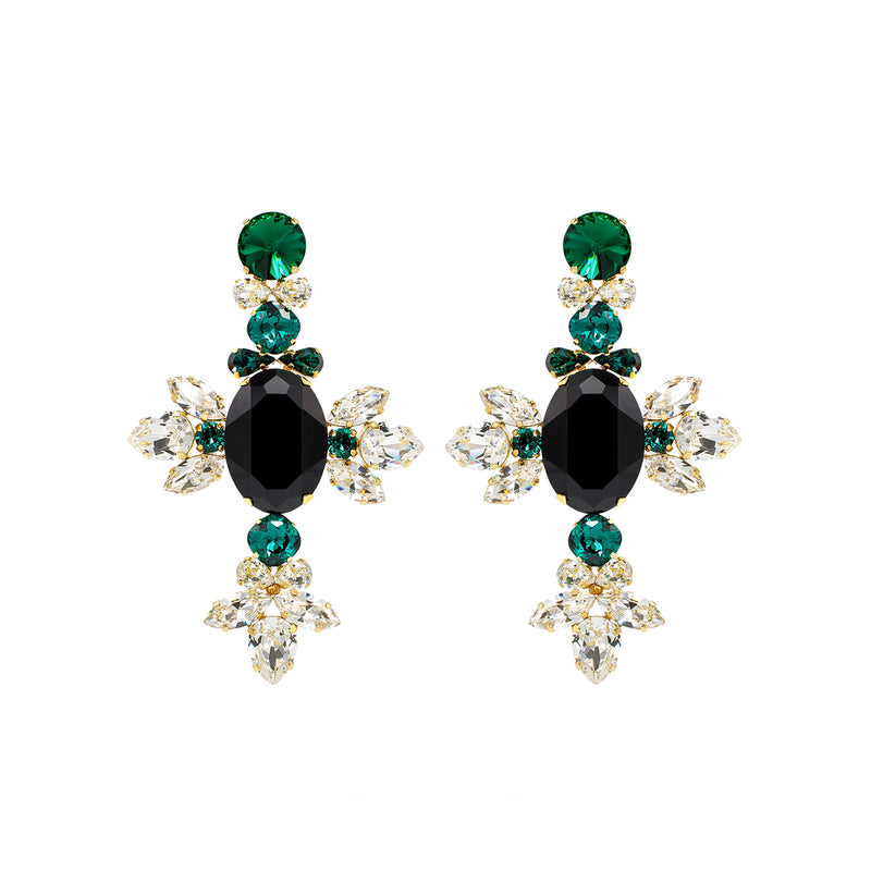 SILDARE-jewelry-green-white-black-elegant-diamond-austrian-crystal-gold-plated-earrings-wedding-bridal-dolcegabbana-cross-flower