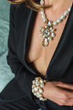Luxury gold‑tone white pearl bracelet with high‑precision Austrian pearls — perfect for weddings, evening events, bridal elegance, and refined classic old‑money style; handcrafted one‑of‑a‑kind jewelry by SILDARE Jewelry