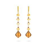 Yellow Golden Citrine gemstone, Garnet gemstone Swarovski crystals, gold plated earrings