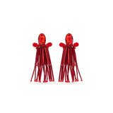 SILDARE Jewelry red bugle bead tassel earrings with faceted crystal top — luxury one‑of‑a‑kind fine women’s jewelry