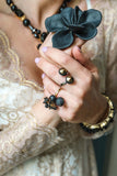 Luxury rhodium‑plated sterling silver crystal statement ring with high‑precision Austrian crystals — bold contrast, quiet elegance, refined feminine strength; perfect for evening events, weddings, party outfits, and elevated night‑out looks; handcrafted one‑of‑a‑kind jewelry by SILDARE Jewelry
