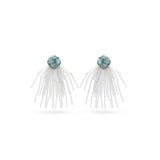 SILDARE Jewelry white bugle bead fan earrings with marbled blue‑green stone — luxury one‑of‑a‑kind fine women’s jewelry.