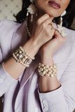 Luxury gold‑tone white pearl bracelet with high‑precision Austrian pearls — perfect for weddings, evening events, bridal elegance, and refined classic old‑money style; handcrafted one‑of‑a‑kind jewelry by SILDARE Jewelry