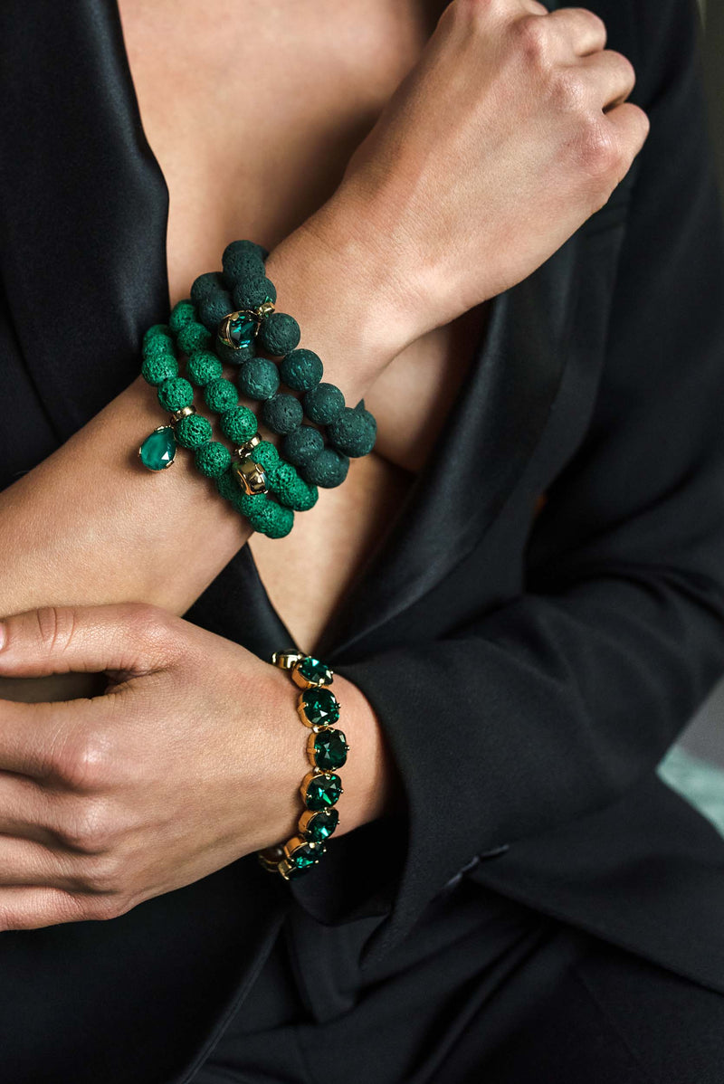 Luxury gold‑plated natural green lava gemstone HÉRITAGE bracelet with soft sculptural contours and luminous earthy tones — quiet radiance, modern artistic elegance, intimate poetic presence; perfect for refined occasions, evening looks, gallery events, and elevated daytime style; handcrafted one‑of‑a‑kind jewelry by SILDARE Jewelry