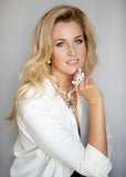 SILDARE Jewelry a Baroque style handmade necklace with a gold-plated pendant featuring white pearls and Austrian crystals.