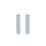 Luxury light blue tiffany color rhodium‑plated silver statement earrings with high‑precision Austrian crystals — minimalist architectural design, long sculptural silhouette; handcrafted one‑of‑a‑kind jewelry by SILDARE Jewelry