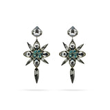 Luxury silver‑plated gray and green crystal statement earrings with high‑precision Austrian crystals — bold contrast, smoky tones, quiet elegance, refined feminine strength; perfect for weddings, evening events, party outfits, and elevated night‑out looks; handcrafted one‑of‑a‑kind jewelry by SILDARE Jewelry