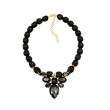 Luxury 24‑carat gold‑plated black crystal and pearl statement necklace with high‑precision Austrian crystals — bold contrast, deep black tones, quiet elegance, refined feminine strength; perfect for weddings, evening events, party outfits, and elevated night‑out looks; handcrafted one‑of‑a‑kind jewelry by SILDARE Jewelry
