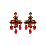 Luxury 24‑carat gold‑plated red crystal statement earrings with high‑precision Austrian crystals — bold contrast, vibrant tones, quiet elegance, refined feminine strength; perfect for weddings, evening events, party outfits, and elevated night‑out looks; handcrafted one‑of‑a‑kind jewelry by SILDARE Jewelry